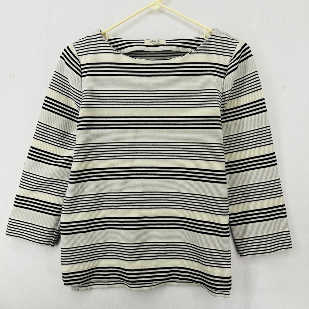 Madewell Black/White Gallerist Ponte Stripe‎ Mix Top Size M